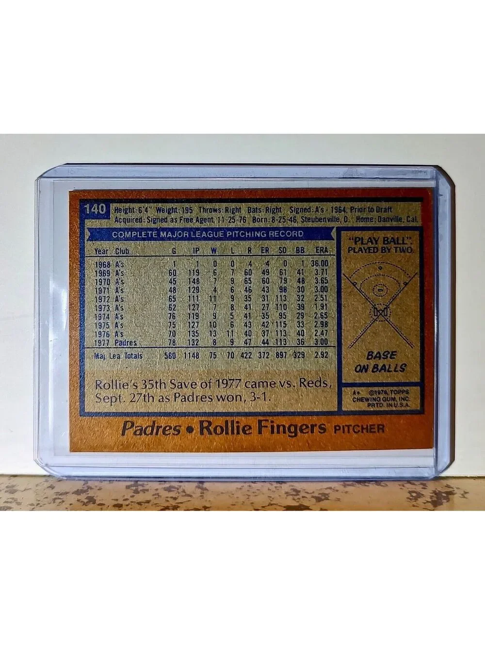 Rollie Fingers 1978 Topps MLB #140 Baseball Card San Diego Padres